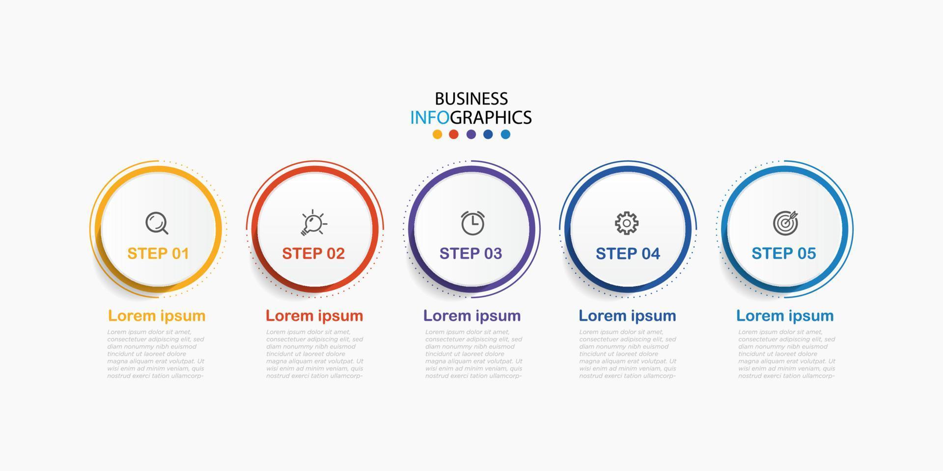 vector de plantilla de diseño infográfico empresarial moderno con iconos y 5 opciones o pasos. se puede utilizar para diagramas de proceso, presentaciones, diseño de flujo de trabajo, banner, diagrama de flujo, gráfico de información. eps10