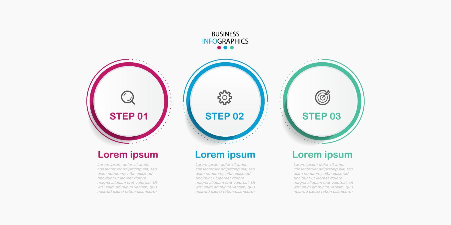 Modern business Infographic design template Vector with icons and 3 options or steps. Can be used for process diagram, presentations, workflow layout, banner, flow chart, info graph