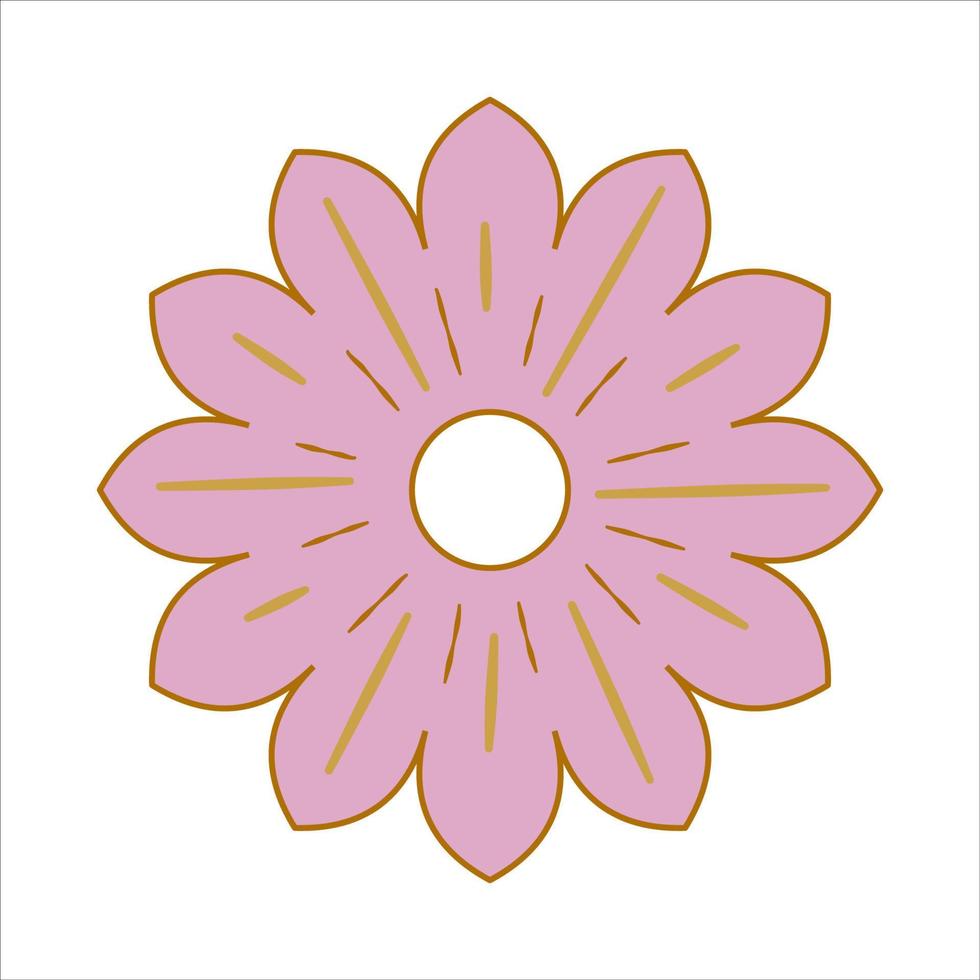 Boho groovy pink flower isolated on white background. Daisy retro flower for pastel hippie design. Vector illustration