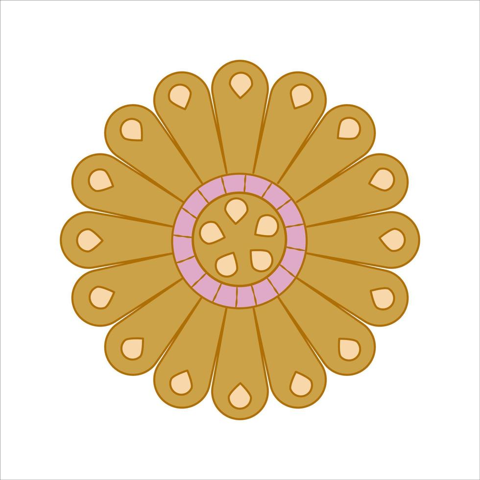 Boho groovy daisy green flower isolated on white background. Daisy retro flower for pastel hippie design. Vector illustration.