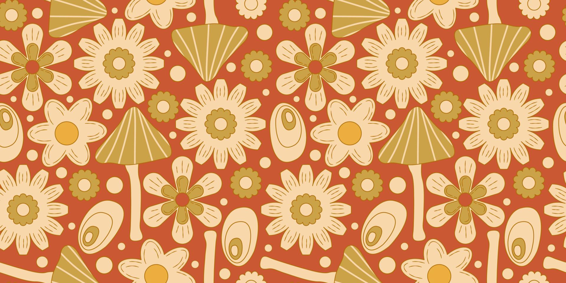 Groovy y2k retro seamless pattern with flower. Retro vector illustration. Groovy flower background. Colorful hippie seamless pattern illustration