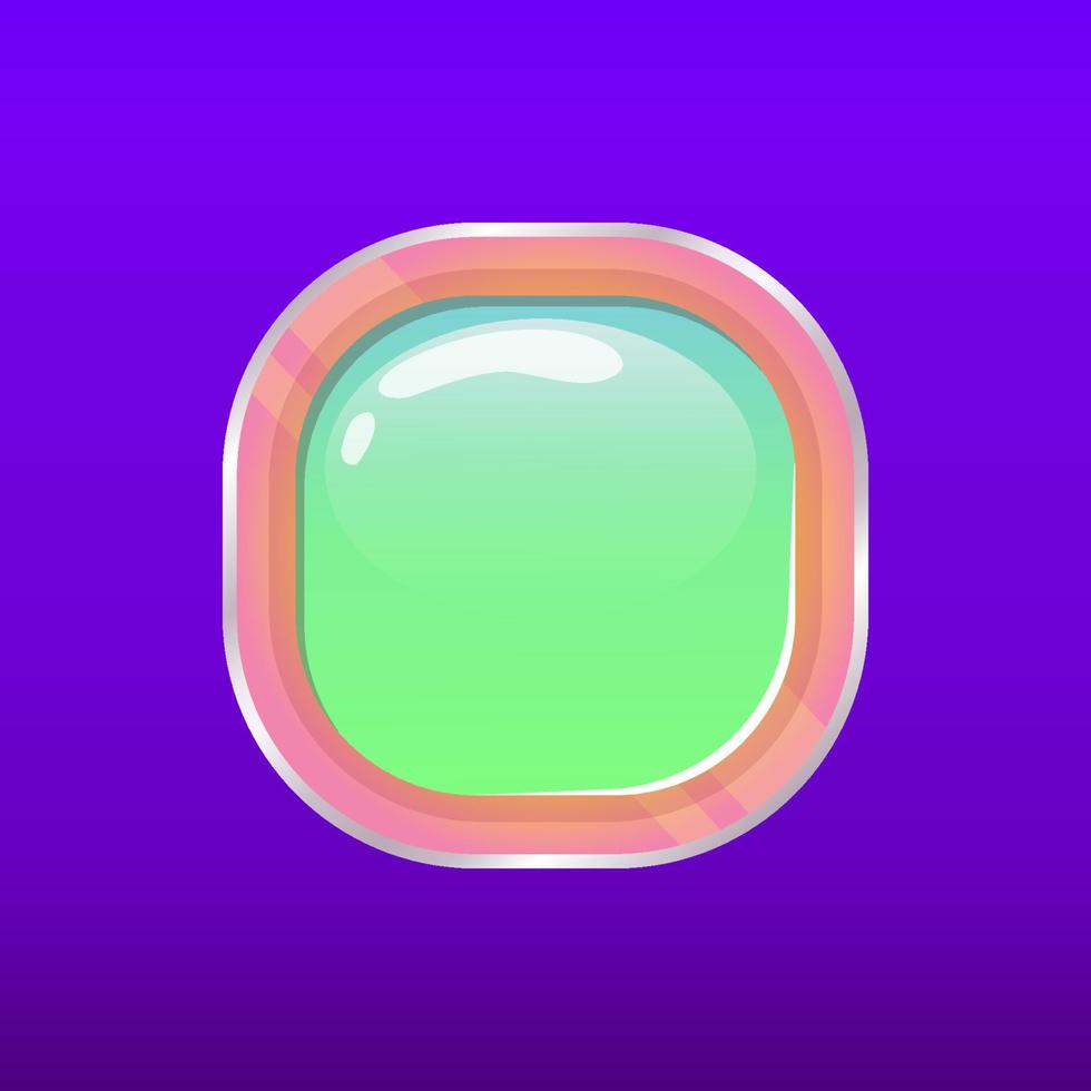 Game button in 2d style on colorful background. Options panel settings button green. Cartoon vector illustration. Game ui for mobile casual games, ui kit, menu