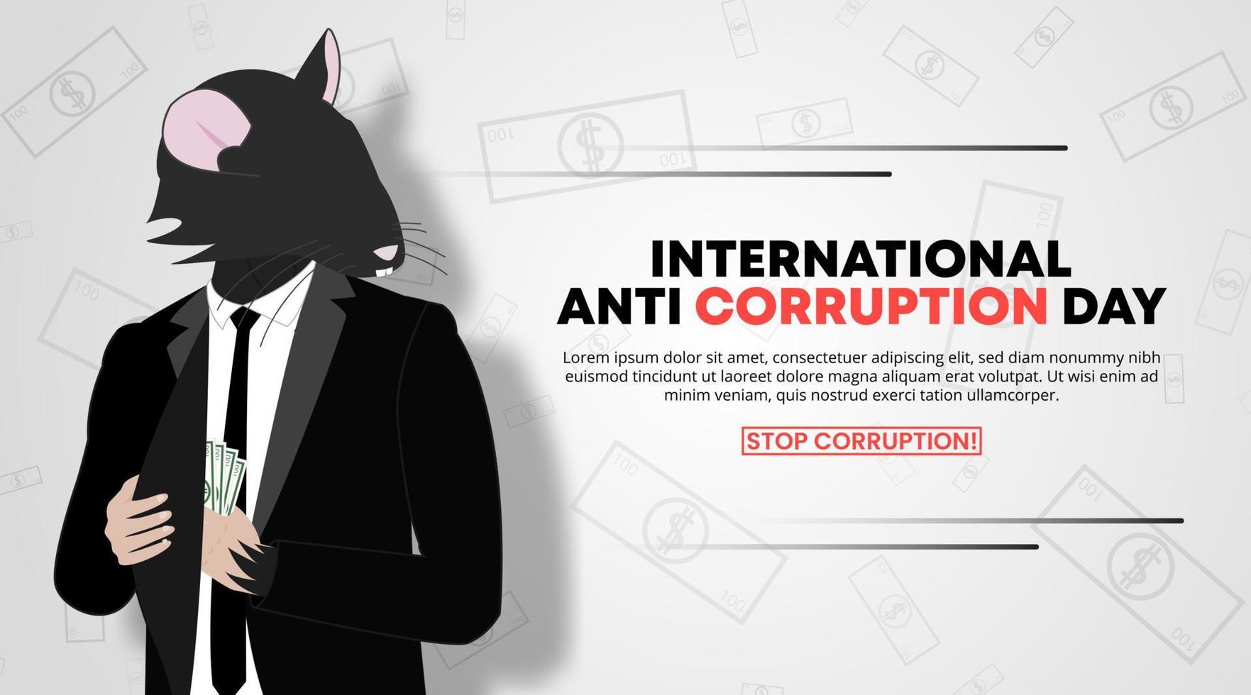 International anti corruption day background with a corruptor illustrated as a rat vector