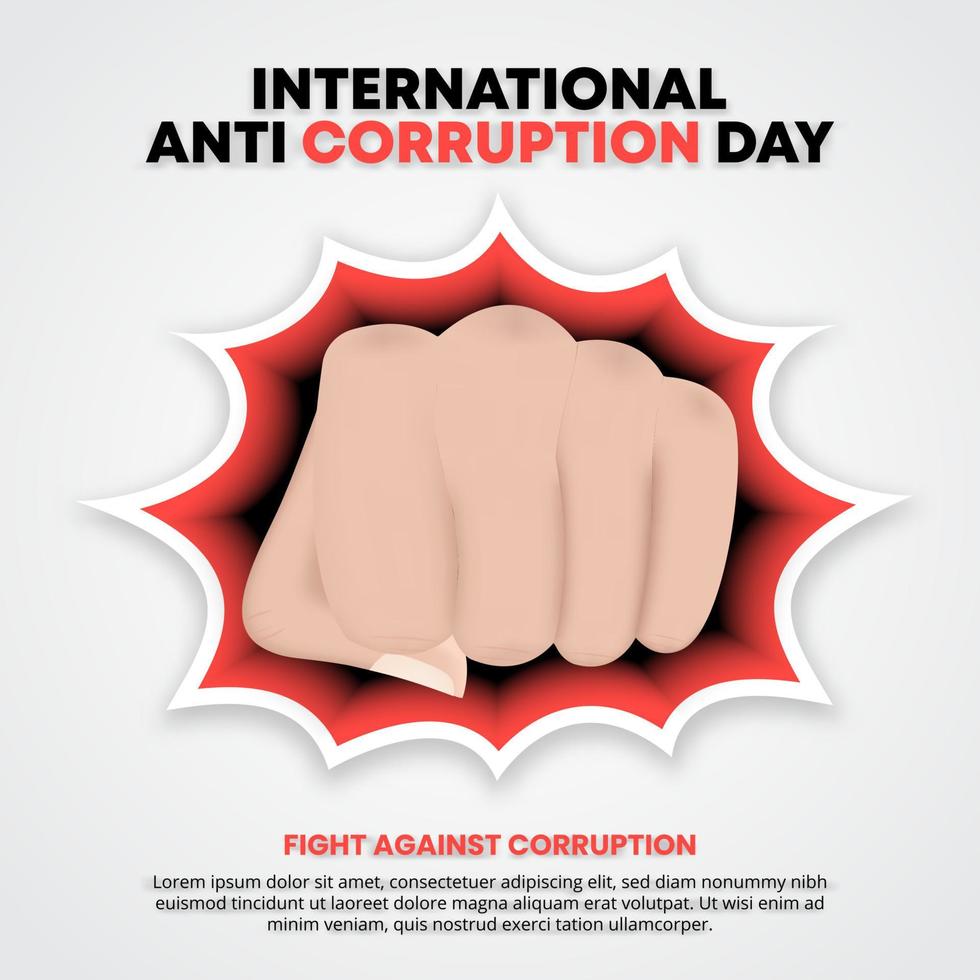 International anti corruption day banner with a hand punch for fighting against corruption vector