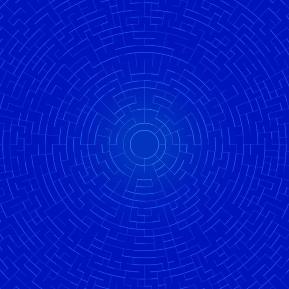 Blue abstract background with circular maze labyrinth lines vector