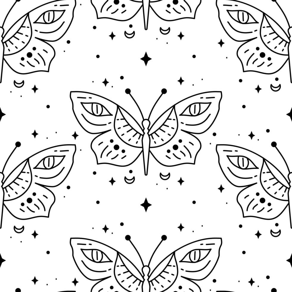 Elegant celestial butterfly seamless pattern. Boho background with magic element vector