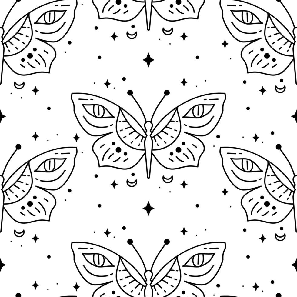 elegante patrón sin costuras de mariposa celestial. fondo boho con elemento mágico vector