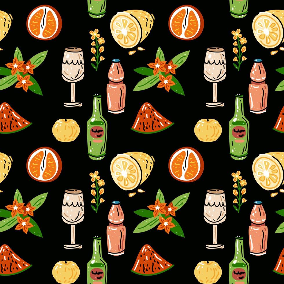 Colored seamless pattern of food and drink. For the menu vector