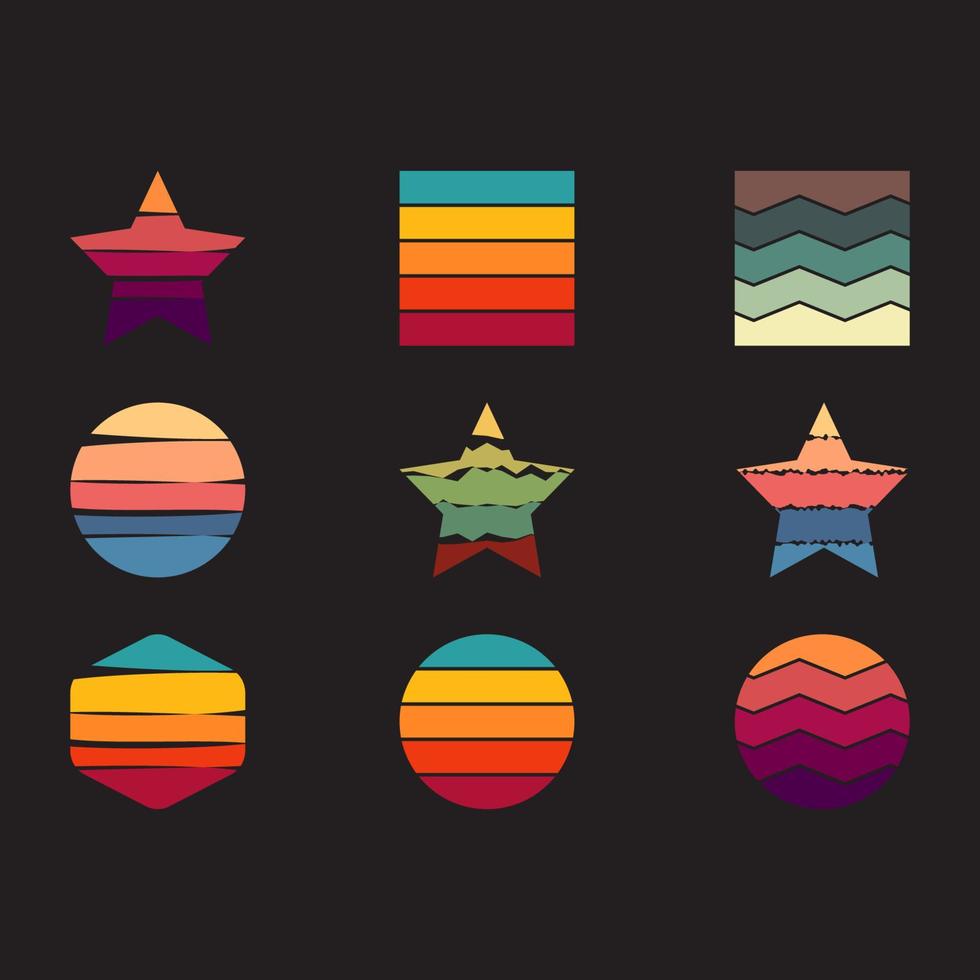 Retro vintage sunset background with different shapes. vector