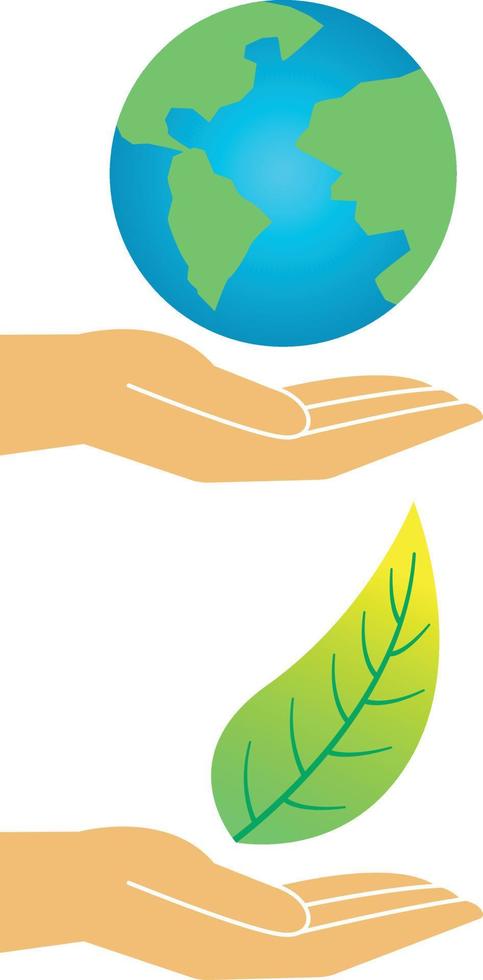 Earth and leaf on a hand vector design for earth day graphic element