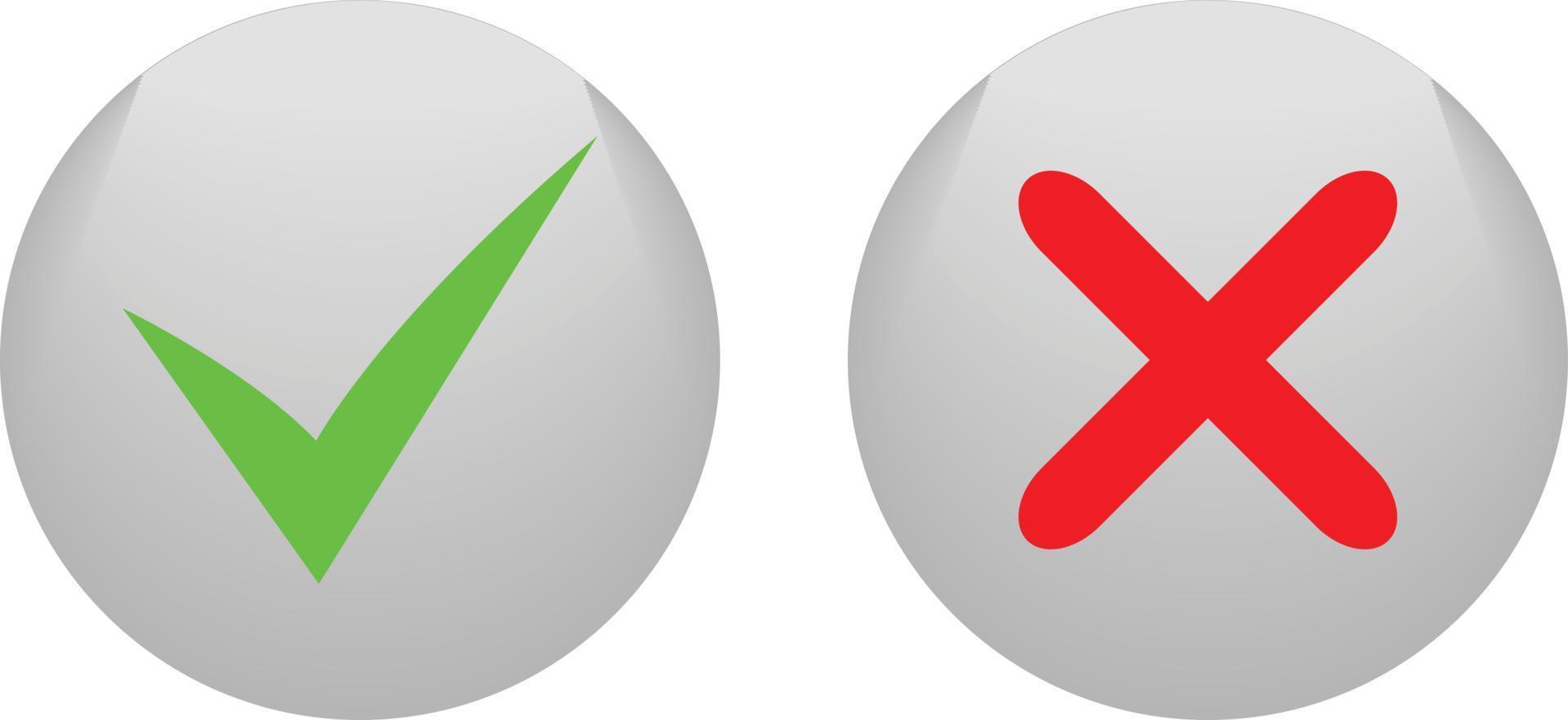 check mark and x or cross mark icon vector