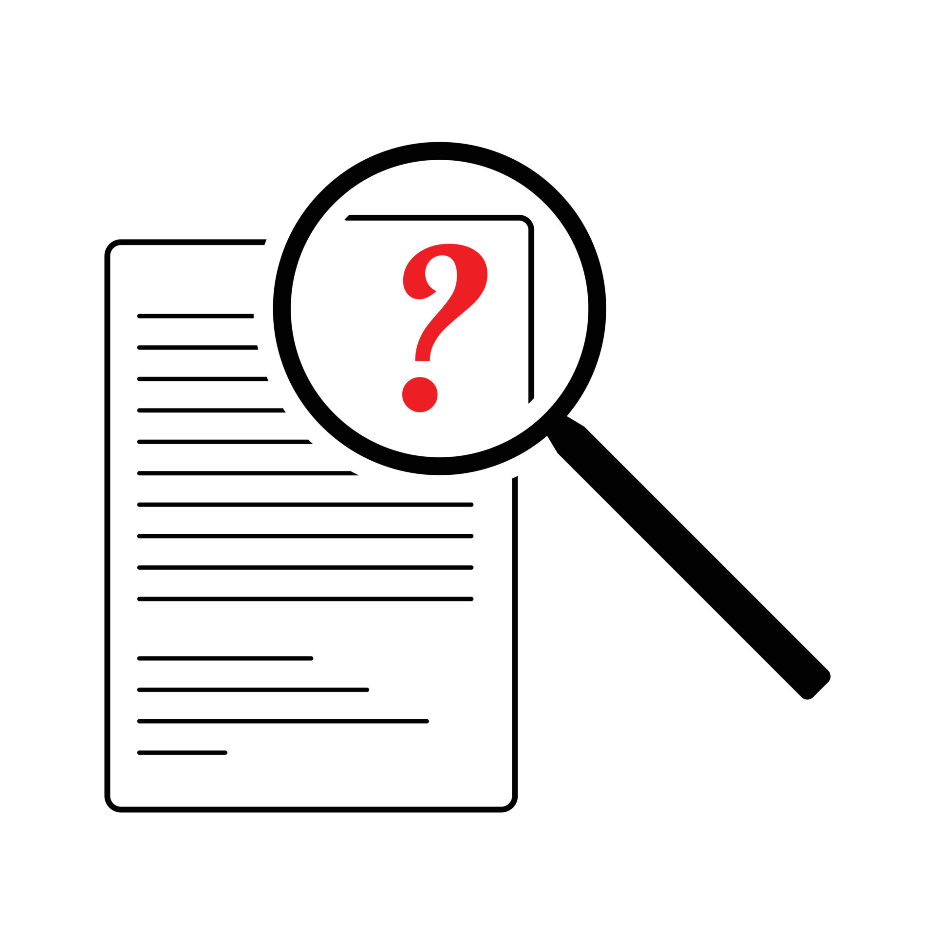 Magnifying glass on a document paper with question mark flat vector