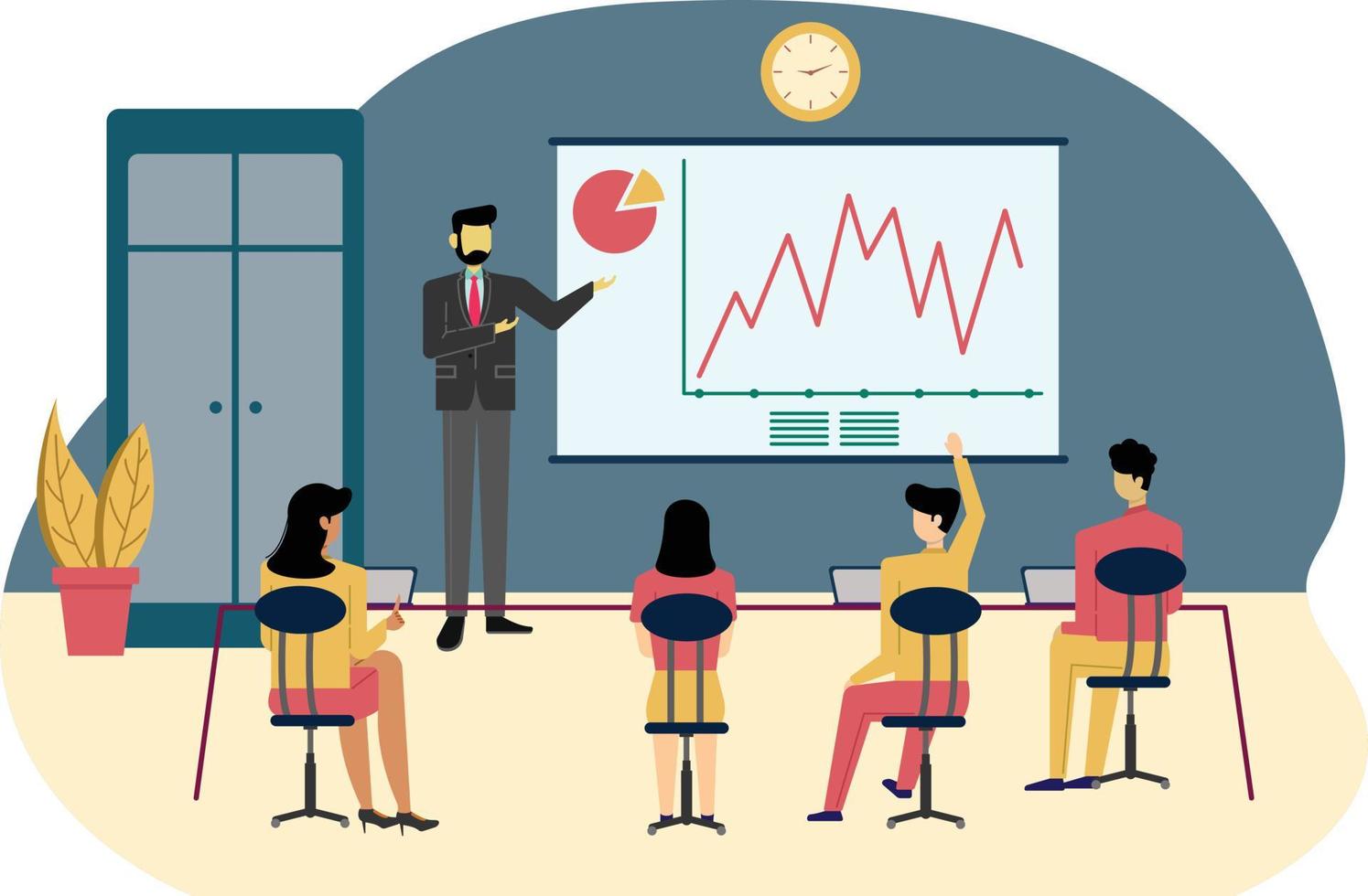 Boss and his employee doing meeting in an office flat vector illustration