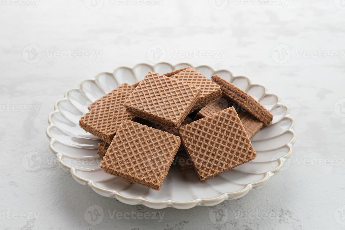 Square wafer biscuits, Crunchy wafers with chocolate cream flavor