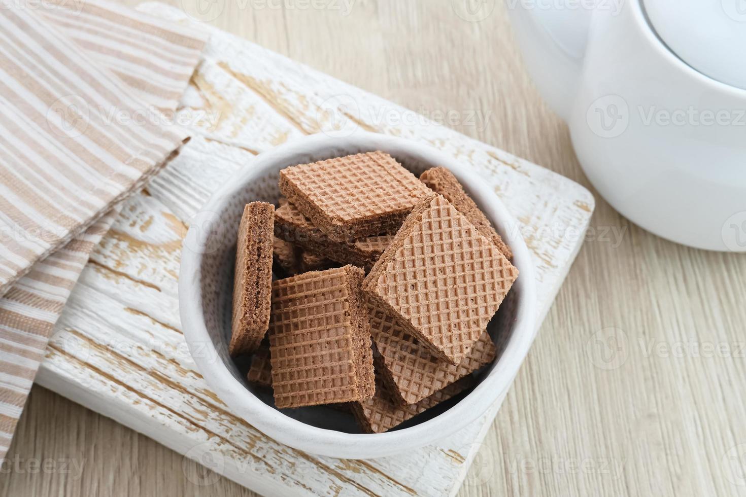Square wafer biscuits, Crunchy wafers with chocolate cream flavor