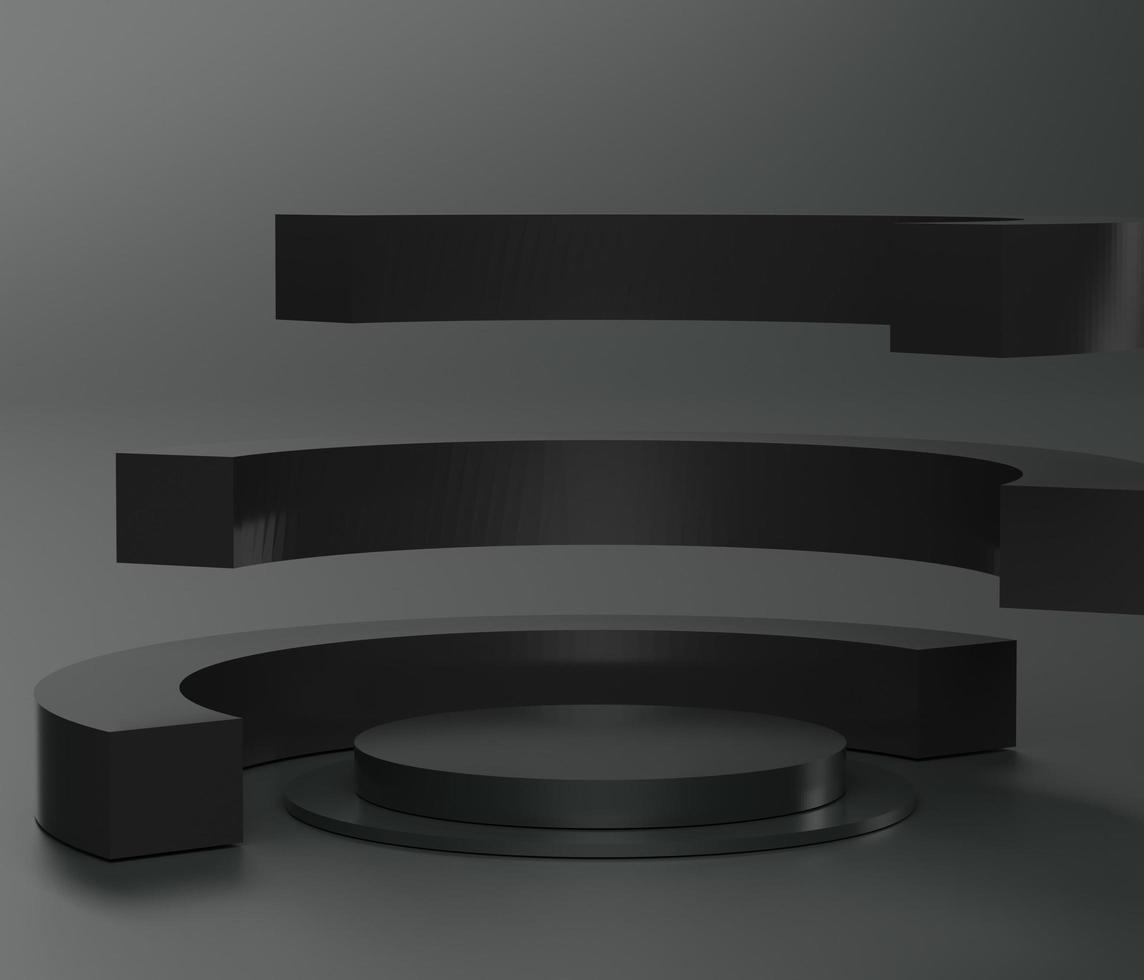 Minimalist Black theme background. 3d abstract minimal geometric forms. Glossy luxury podium for your design. photo