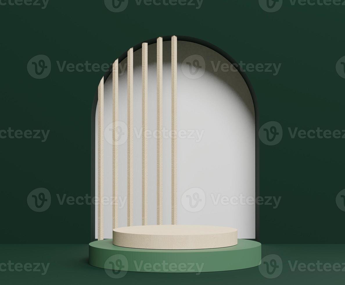 3d abstract minimalist geometric forms. Luxury podium for your design in trendy. Fashion show stage,pedestal, shopfront with Dark green theme. photo