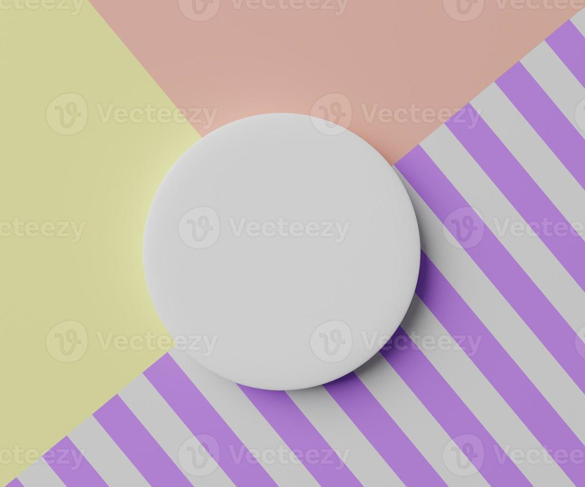 3d render top view of white blank cylinder frame for mock up and display products with pastel colorful background. photo