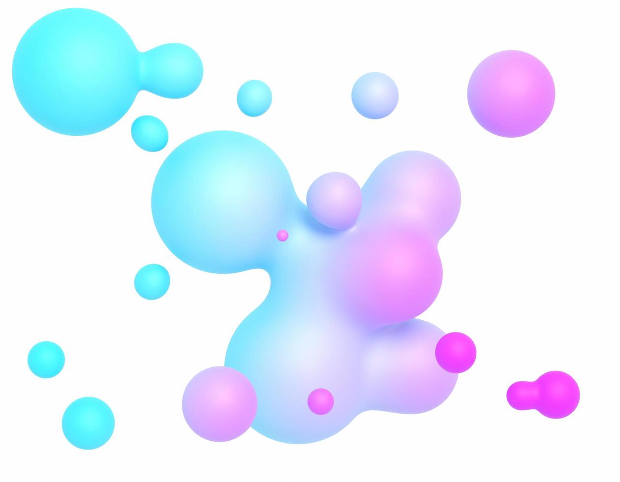 3d render of abstract gradient colorful fluids drops, soaps bubbles, blobs that floating on the air isolated on white background. photo