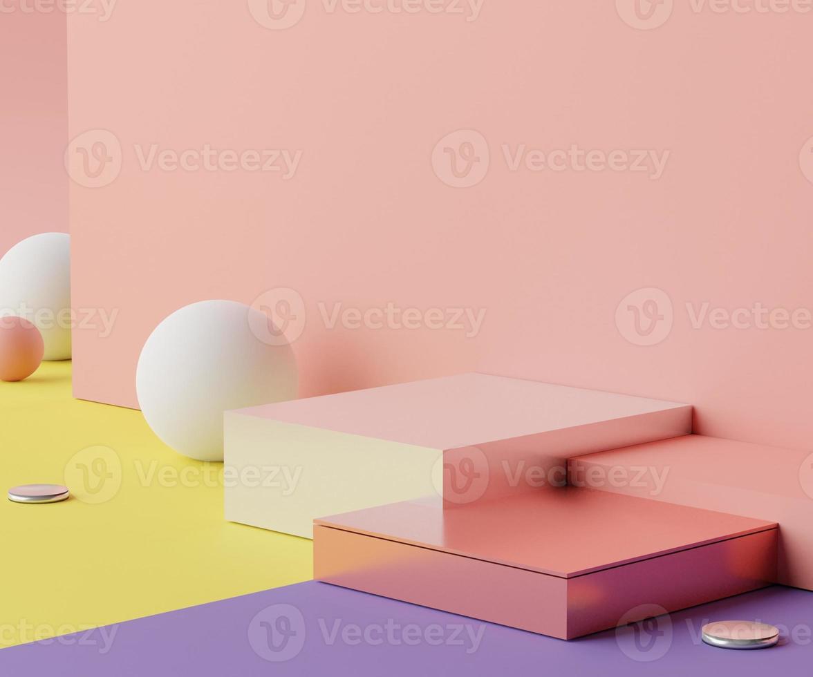 3d abstract minimalist geometric forms. Pink coral luxury podium display for your design. Fashion show stage,pedestal, shopfront with colorful theme. photo
