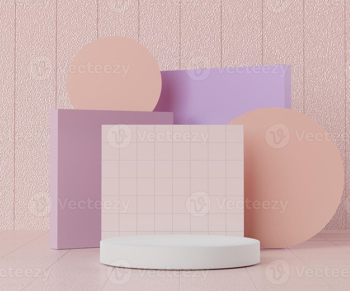 3d geometric forms. White podium with pastel wall. Fashion show stage,pedestal, shopfront with colorful theme. Minimal scene for  product display. photo