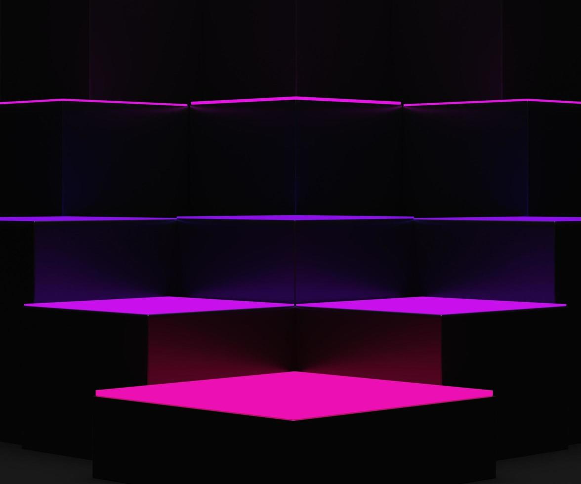 3d geometric forms. Box podium with neon light in dark theme. Minimal scene for  product display. photo