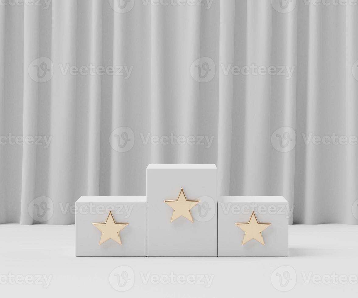 3d geometric forms. Podium ranking with star. Fashion show stage,pedestal, shopfront with white clean theme. Minimal scene for  product display. photo