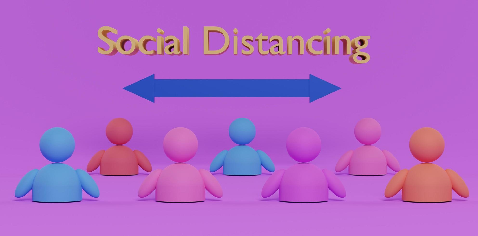 3d render of cartoon people that keeping social distancing for prevent outbreak of Coronavirus or COVID-19. photo