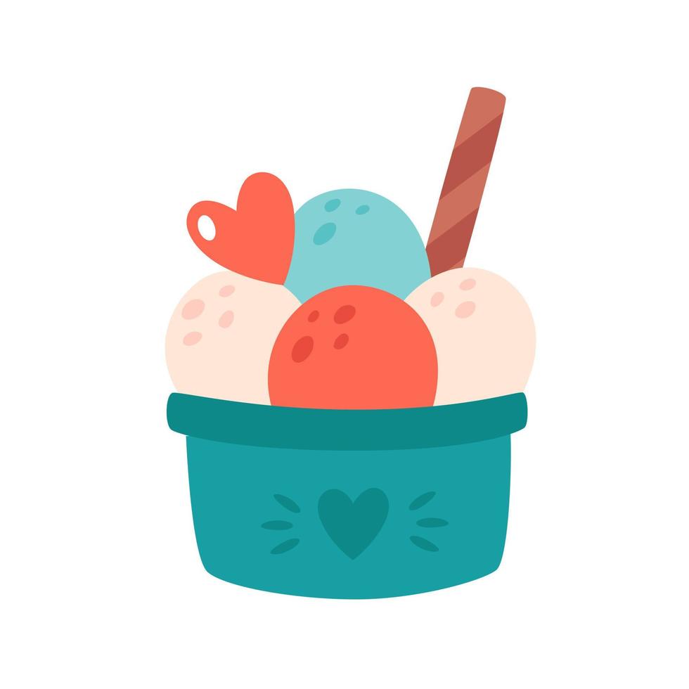 Ice cream scoops in cup with different flavors and cinnamon. Summertime, hello summer vector