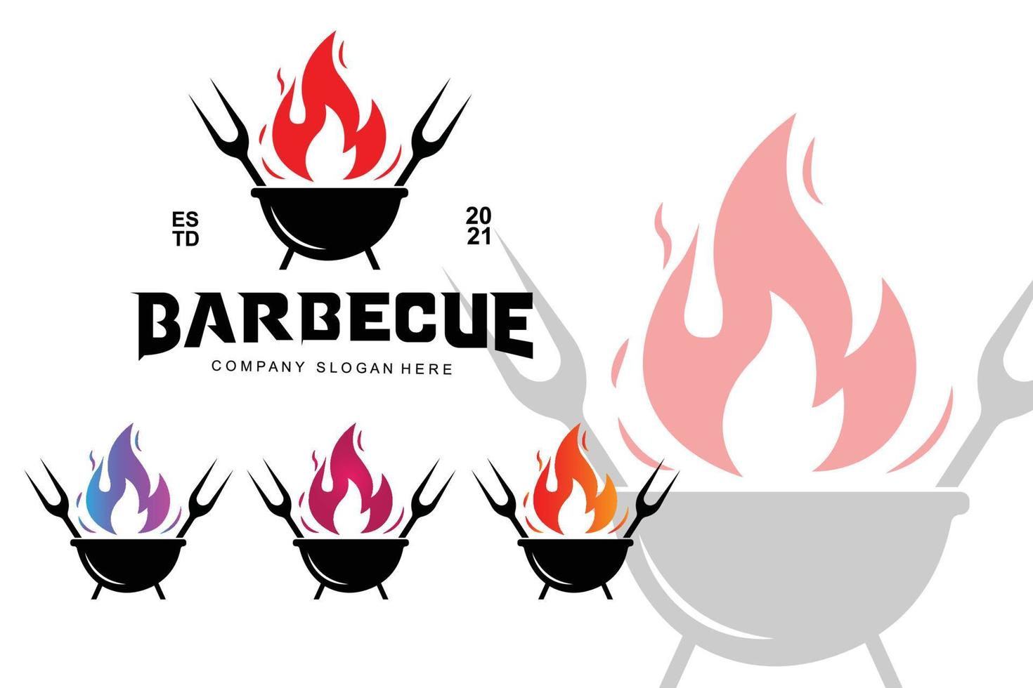 diseño de logotipo de barbacoa, ilustración de rosbif, icono de parrilla vector