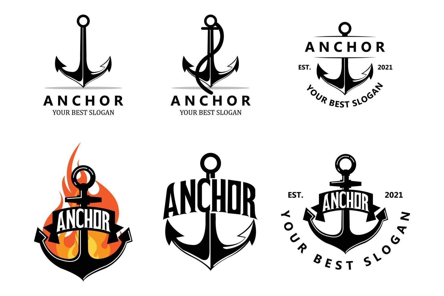 vector de icono de logotipo de ancla de barco, puerto, ilustración de diseño retro