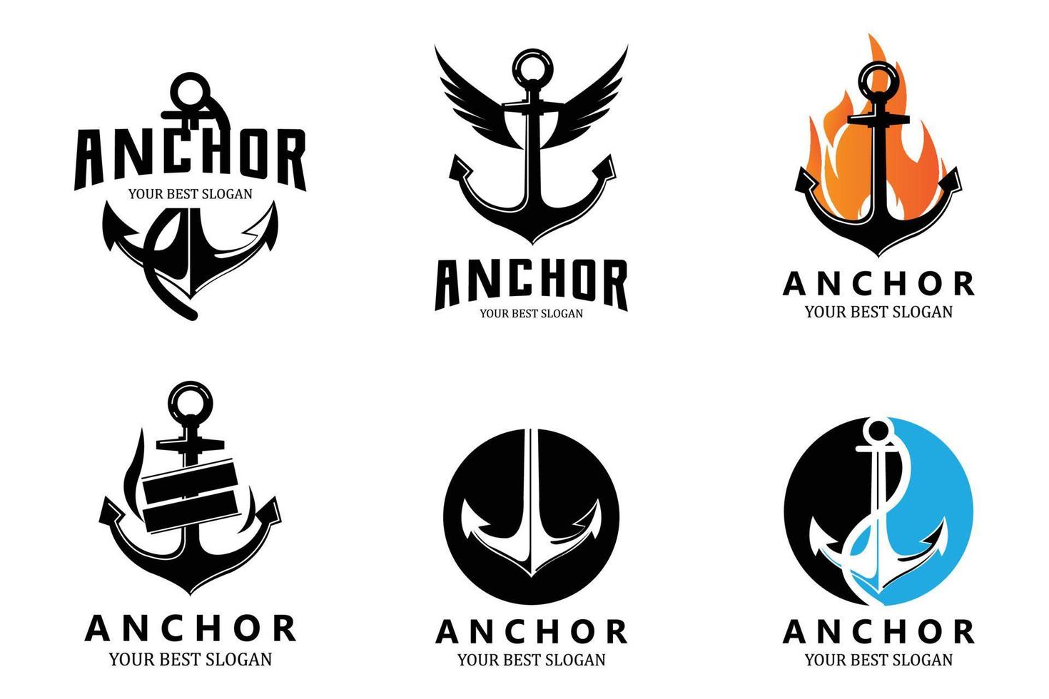 vector de icono de logotipo de ancla de barco, puerto, ilustración de diseño retro