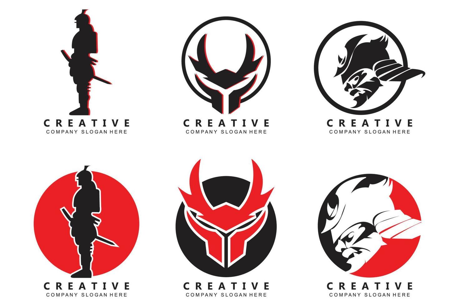 Samurai sword ninja Logo design, cartoon illustration and war weapons vector