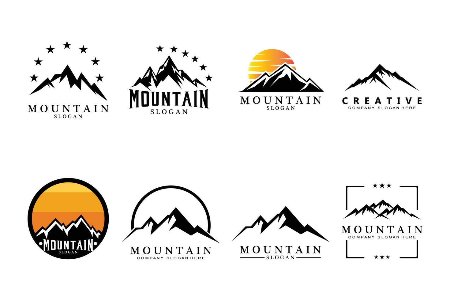 diseño vectorial del logotipo con vistas a la montaña al amanecer para aventuras en la naturaleza al aire libre vector