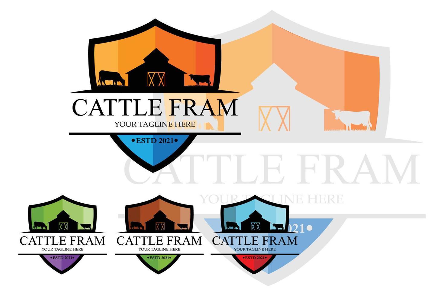 Angus Grass Cow Castle Logo Icon Vector with Shield Premium Quality