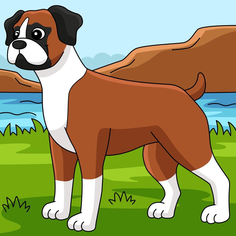 ilustración de dibujos animados de color de dibujos animados de perro boxeador vector