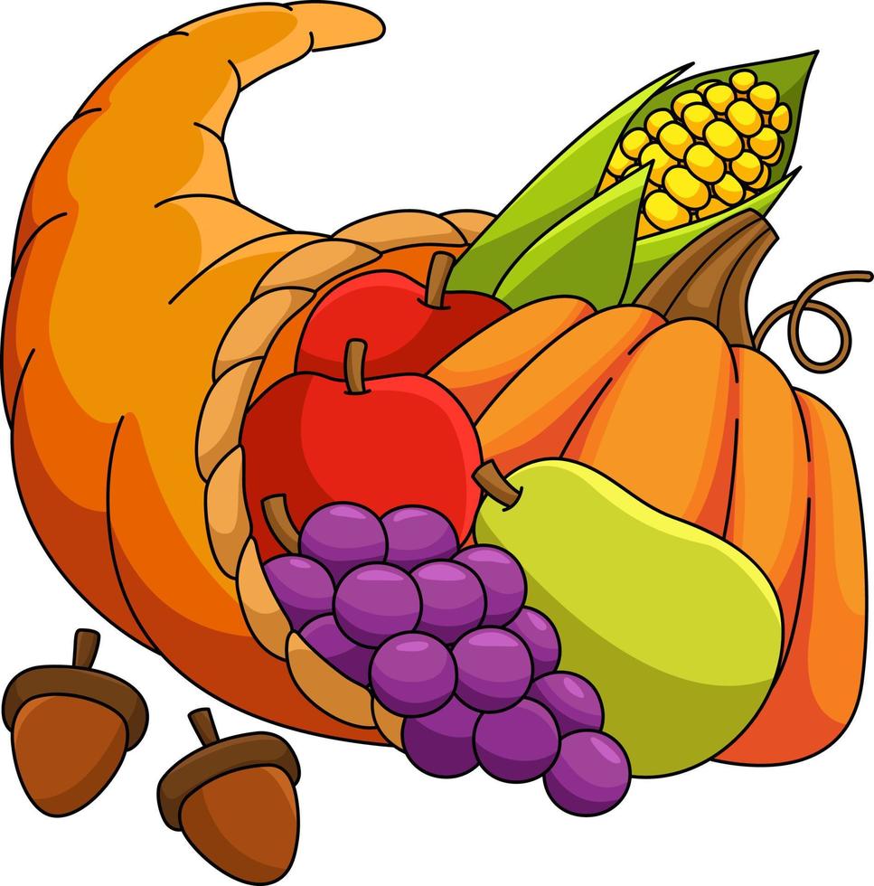 Thanksgiving Cornucopia Cartoon Colored Clipart vector