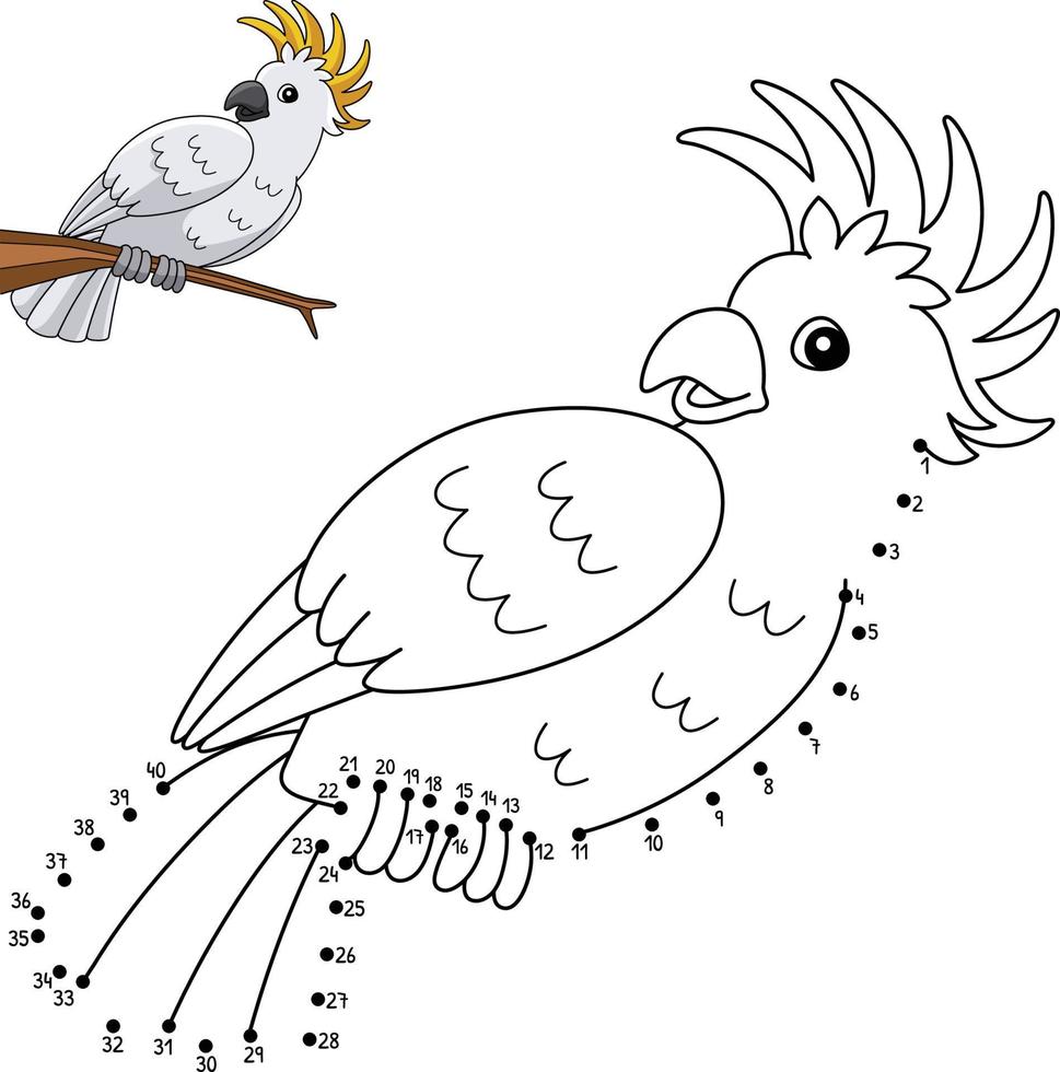 Dot to Dot Cockatoo Animal Coloring Page for Kids vector