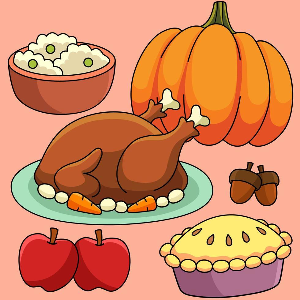 Thanksgiving Feast Colored Cartoon Illustration 8208216 Vector Art at