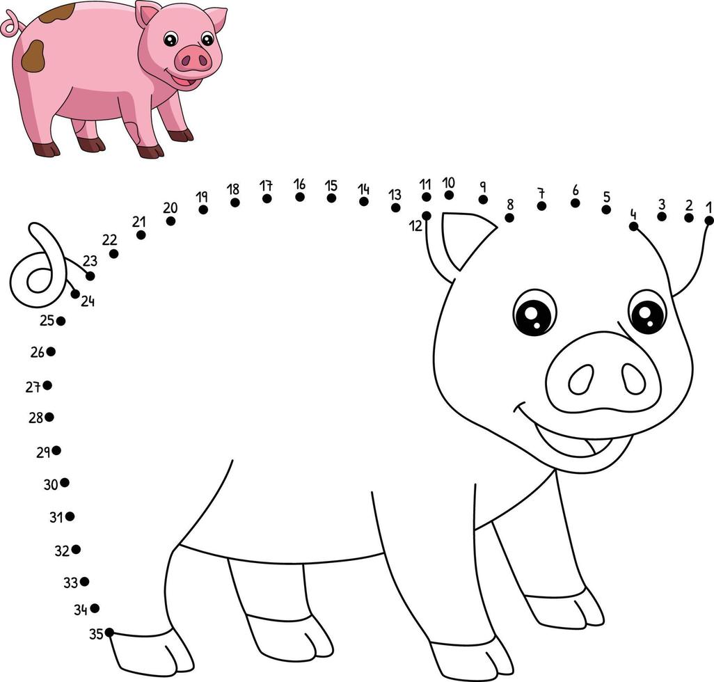 Dot to Dot Pig Coloring Page for Kids vector