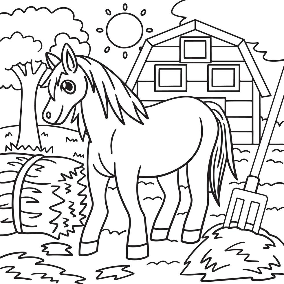 página para colorear de caballos para niños vector