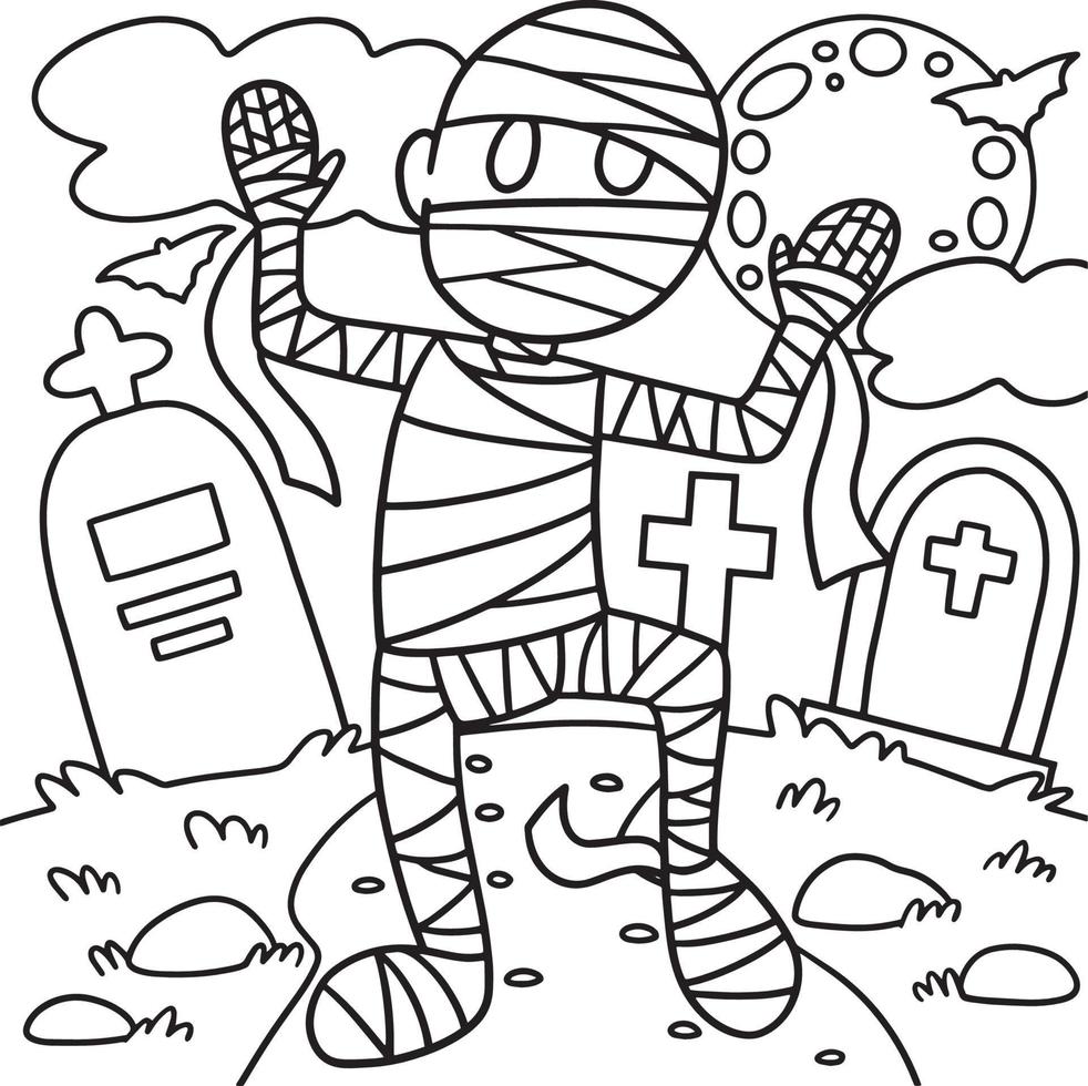 página para colorear de momia halloween para niños vector