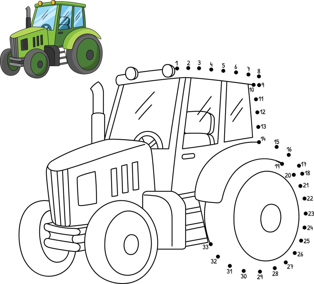 Dot to Dot Tractor Coloring Page for Kids vector