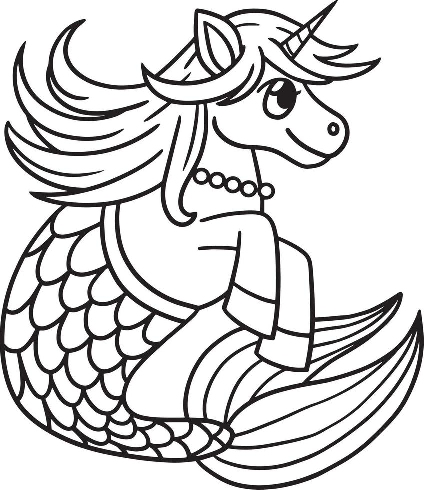 Mermaid Unicorn Isolated Coloring Page for Kids vector