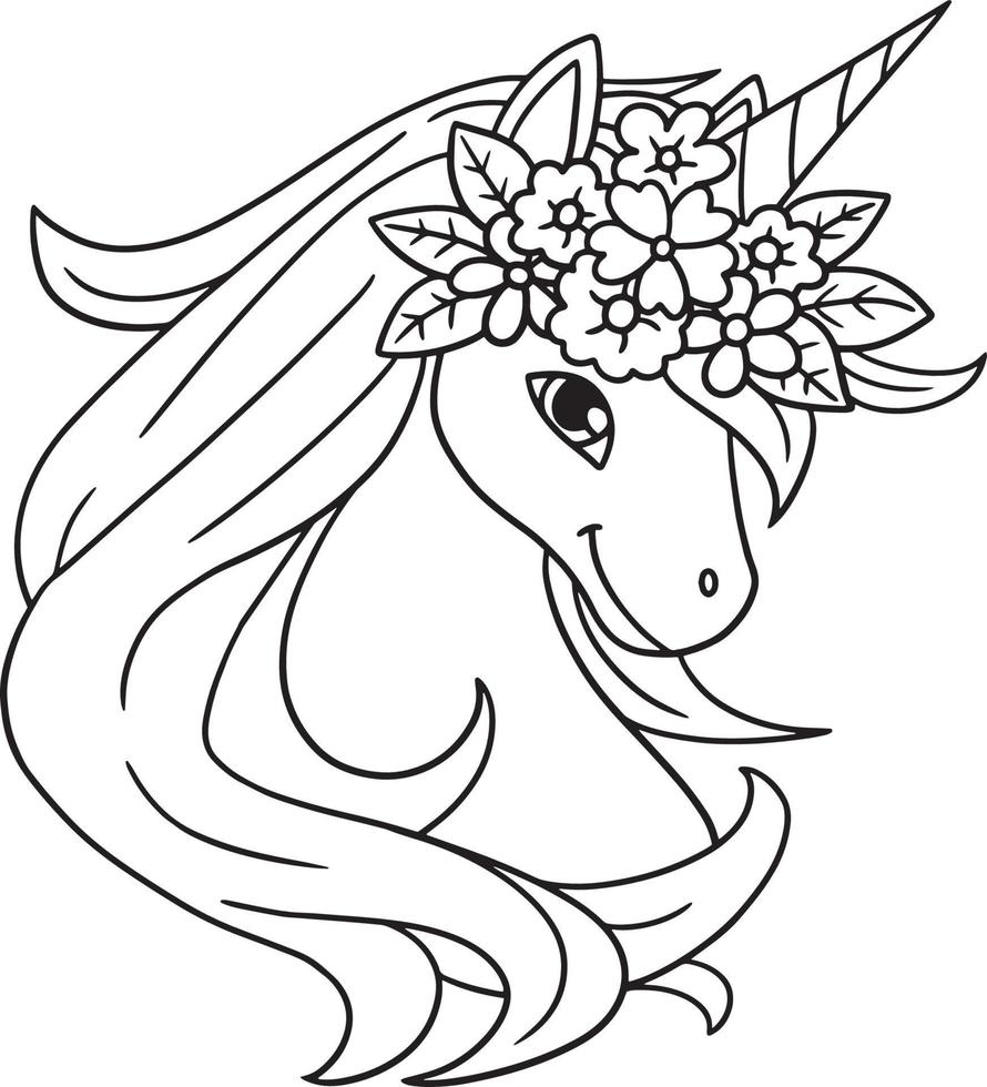 Unicorn With Flower Wreath On Head Isolated Page vector