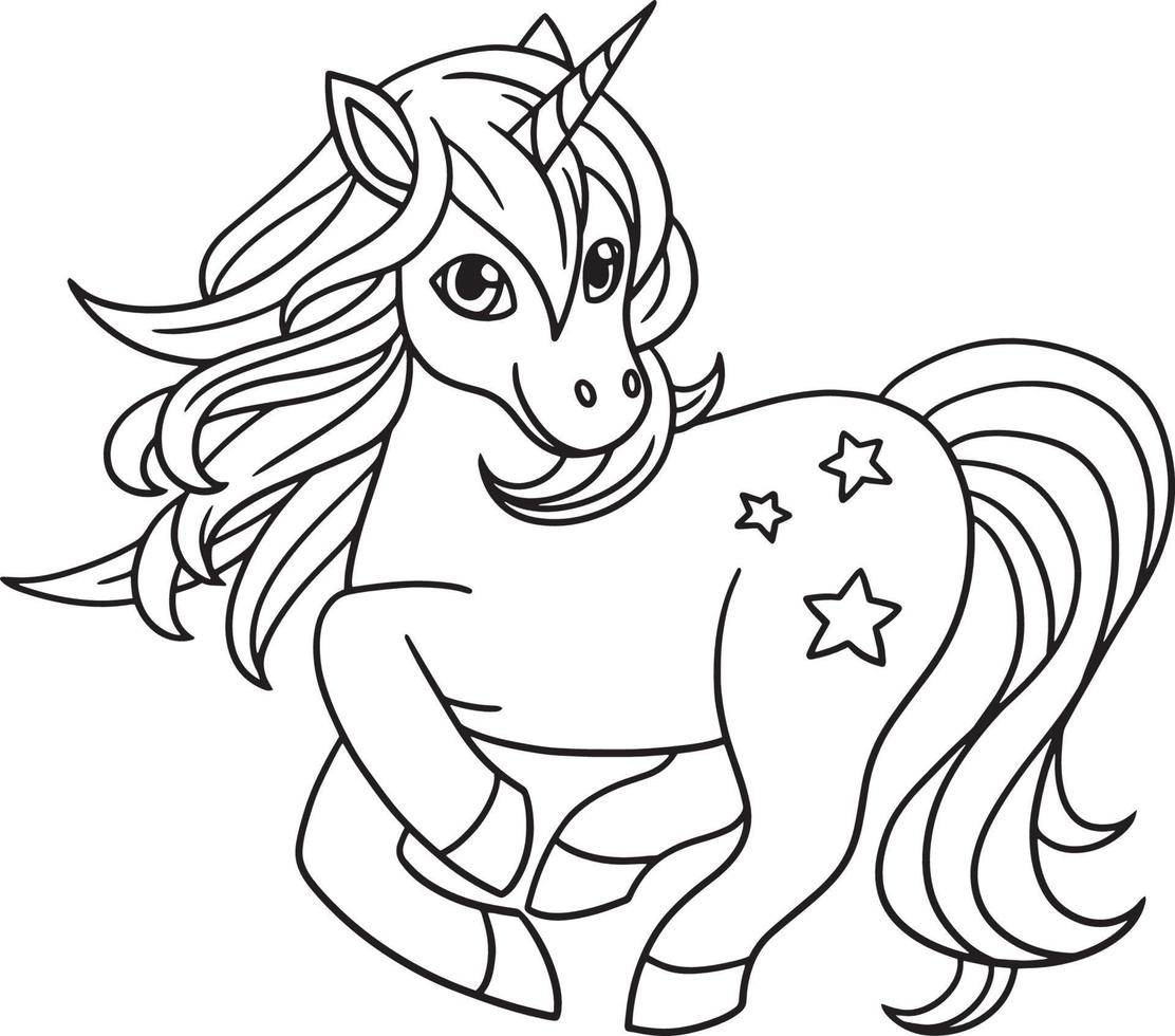 Unicorn With Star Isolated Coloring Page for Kids vector