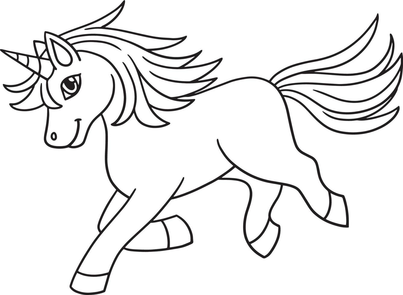 Unicorn Running Isolated Coloring Page for Kids vector