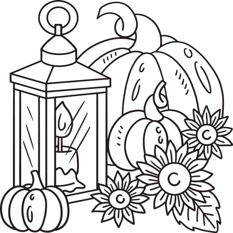 Thanksgiving Pumpkin And Lamp Candle Coloring Page vector