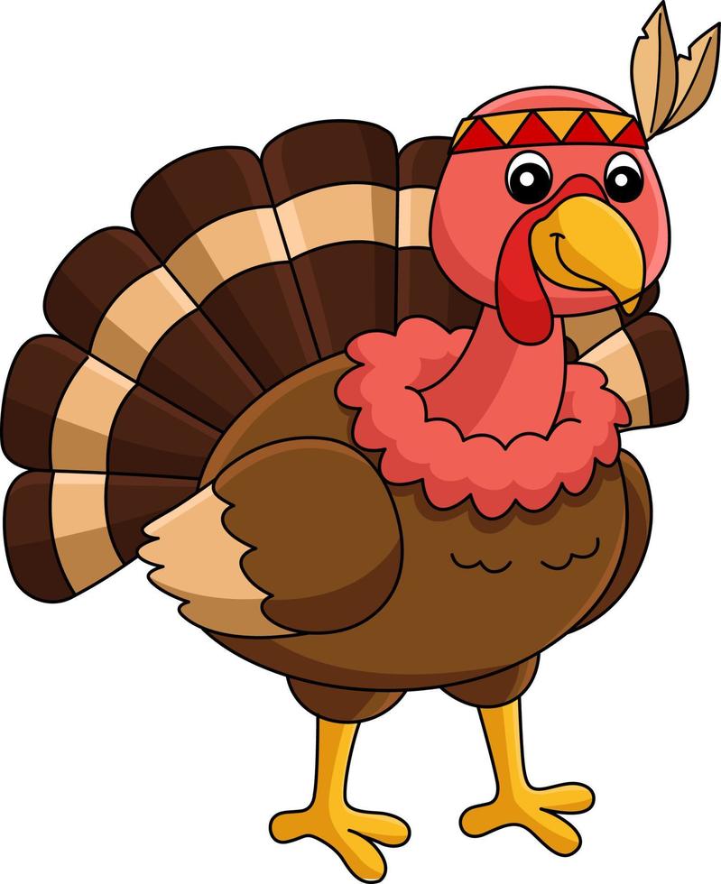 Thanksgiving Turkey With Headdress Cartoon Clipart vector