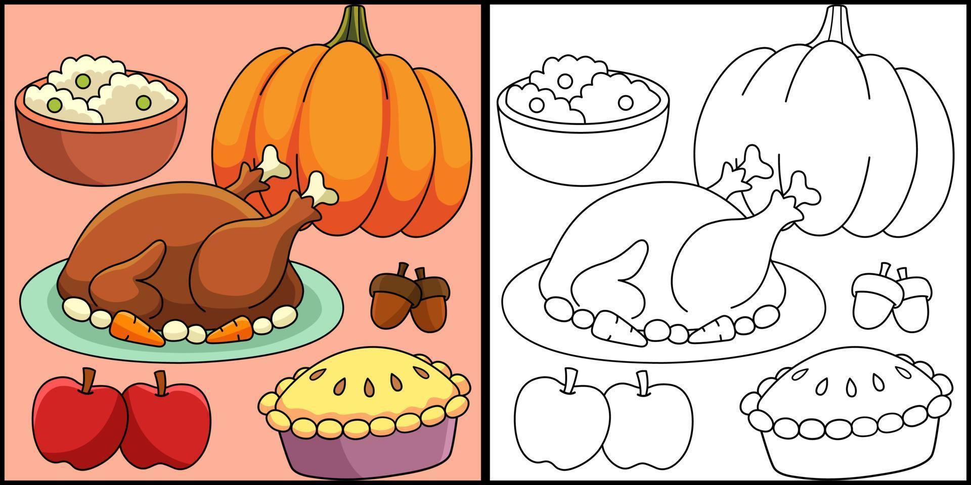 Thanksgiving Feast Coloring Page Illustration vector